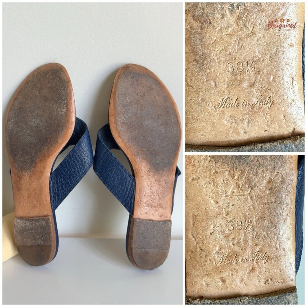 Authentic Louis Vuitton Navy Leather Chaussures Slides Thong Sandals 38.5/8.5 - Picture 7 of 13